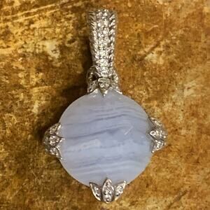 Judith Ripka Pendant/Enhancer Sterling Silver, Blue Lace Agate & CZ's Diamonique